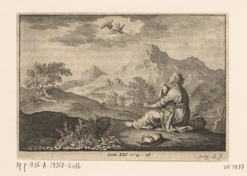 Hagar en de engel by Jan Luyken, print, 1703-1762