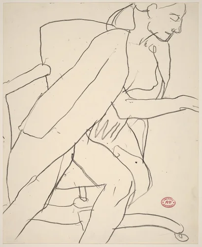 Untitled [seated nude with coat draped over her shoulders] by Richard Diebenkorn, drawing, 1955-1967