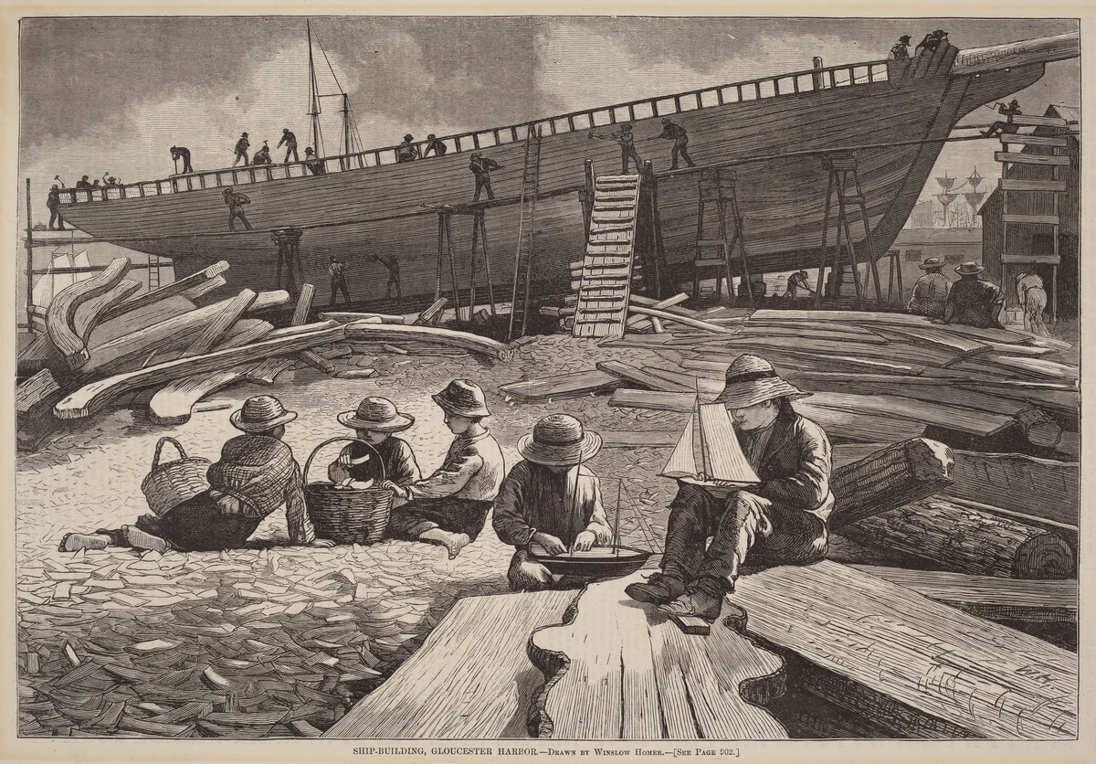 Ship-Building, Gloucester Harbor by Winslow Homer, print, 1873