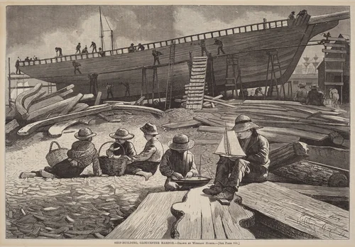 Ship-Building, Gloucester Harbor by Winslow Homer, print, 1873