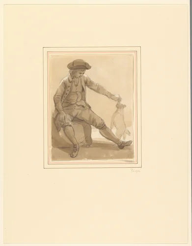 Jongen spelend met een hond by Paul Sandby, drawing, 1735-1809