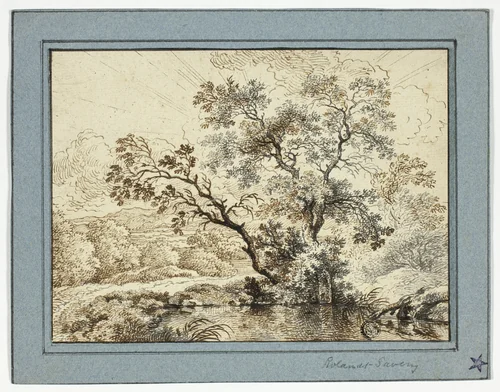Pond in a Wooded Landscape by Unknown Artist, drawing, 1600-1699