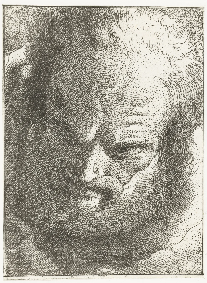 Man kijkt naar beneden by Giovanni Domenico Tiepolo, print, 1771-1774