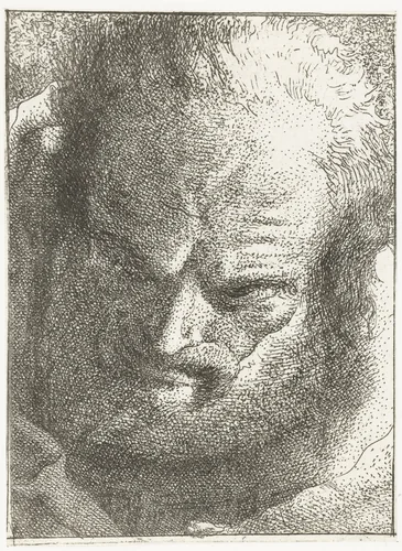 Man kijkt naar beneden by Giovanni Domenico Tiepolo, print, 1771-1774