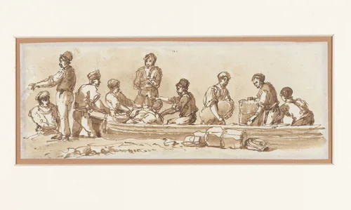 Italiaanse schippers en reizigers in een boot by Victor Jean Nicolle, drawing, 1787-1811