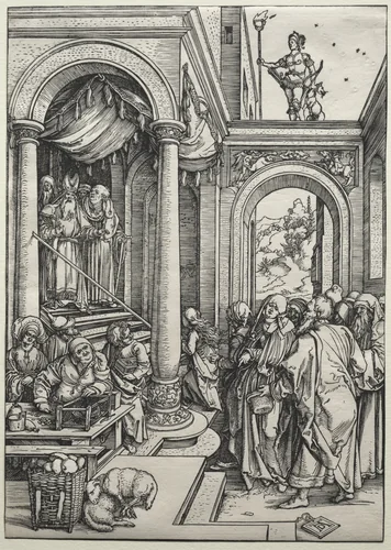 The Presentation of the Virgin in the Temple by Albrecht Dürer, print, 1502-1503