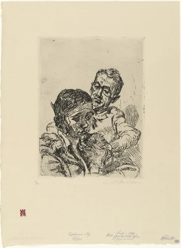 Man and Girl: Dr. Hans Huth and Tanja (Herr und Mädchen: Dr. Hans Huth und Tanja) from the series "Heads." 17 Etchings ("Köpfe." 17 Radierungen) by Ludwig Meidner, print, 1921