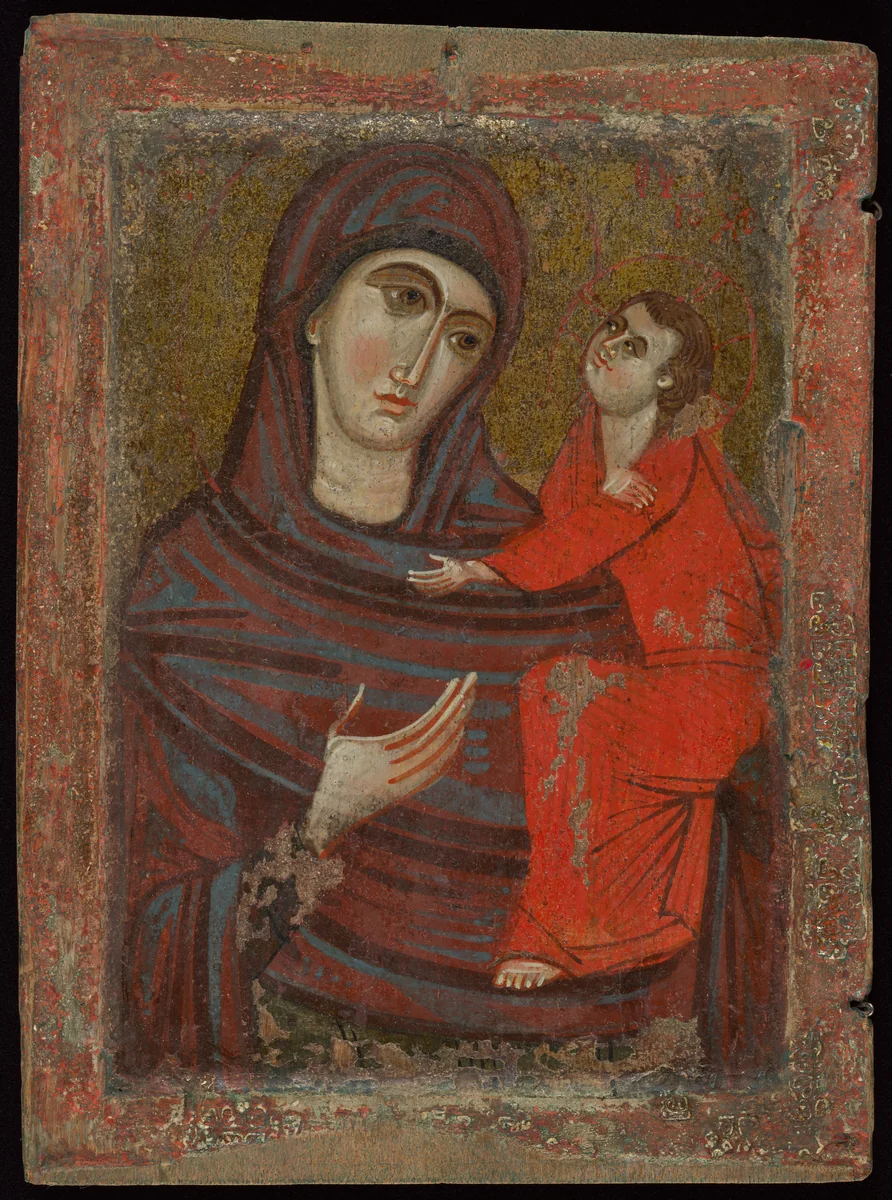 Icon of the Virgin and Child, Hodegetria variant by Byzantine or Crusader, painting, 1200-1300