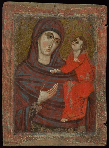 Icon of the Virgin and Child, Hodegetria variant by Byzantine or Crusader, painting, 1200-1300