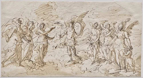 The Seven Archangels (recto) by Massimo Stanzione, drawing, 1615-1635