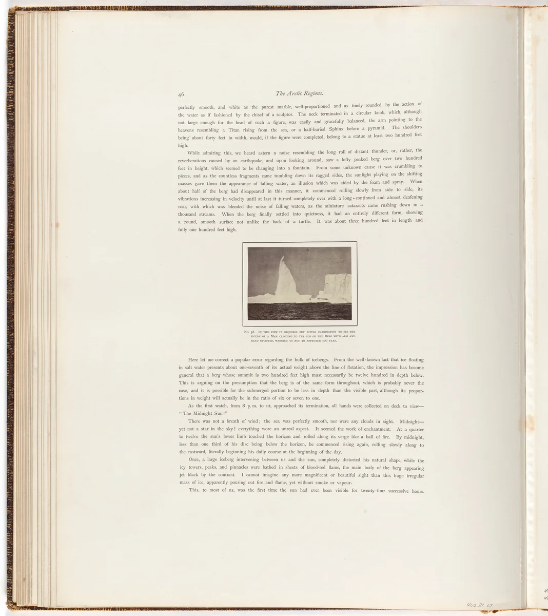 "Iceberg with the figure of a man clinging to the top" by George P. Critcherson, John L. Dunmore, William Bradford, photograph, 1869