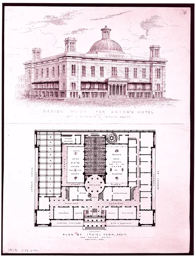 Design for Astor's Hotel, New York by Alexander Jackson Davis, print, 1834