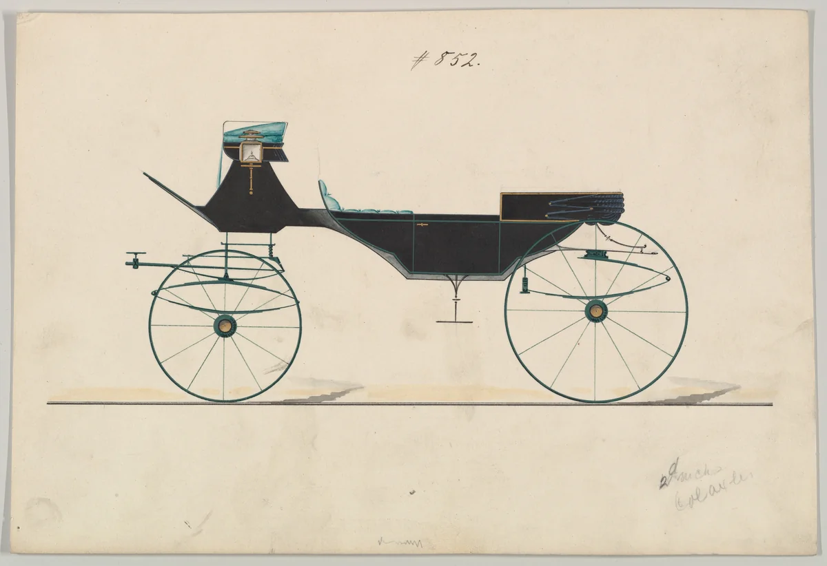 Design for Vis-à-vis/ Barouche, no. 852 by Brewster & Co., drawing, 1850-1870