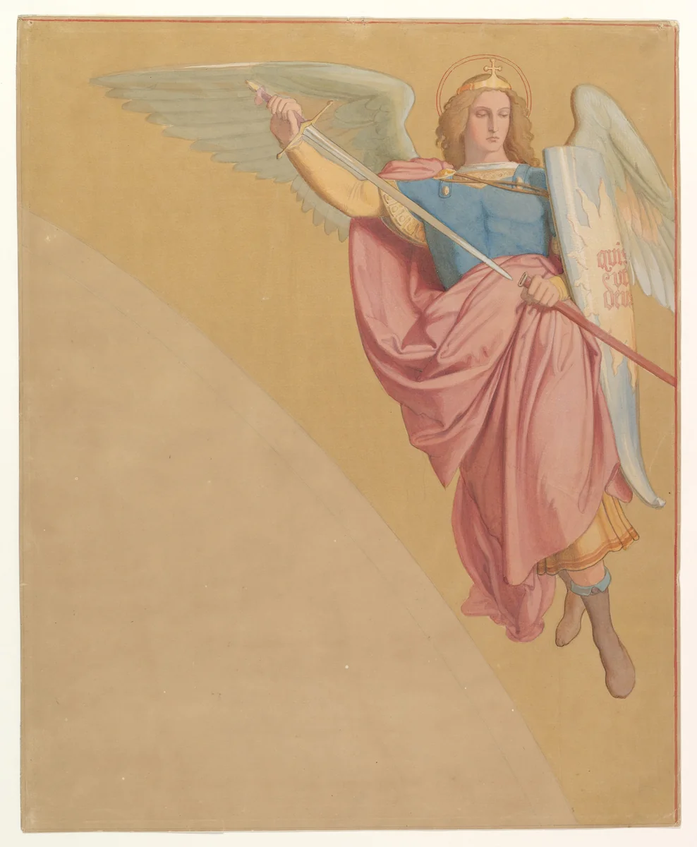 Decoration of an Arch: Archangel with a Sword by Eduard Jakob von Steinle, drawing, 1825-1886