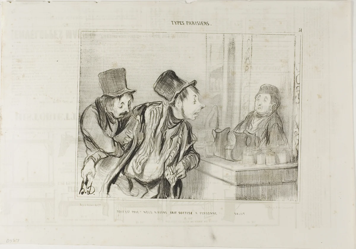 “Everything is Paid for? And We Didn't Insult Anyone… Bye,” plate 31 from Types Parisiens by Honoré-Victorin Daumier, print, 1842