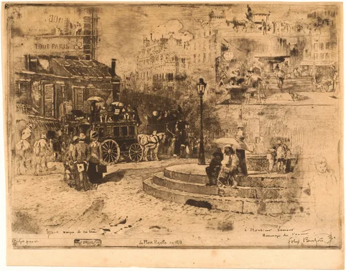 La Place Pigalle en 1878 (Place Pigalle in 1878) by Félix-Hilaire Buhot, print, 1878