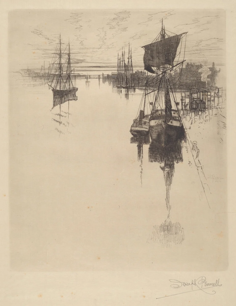 Below Chestnut St. Bridge, Philadelphia by Joseph Pennell, print, 1884