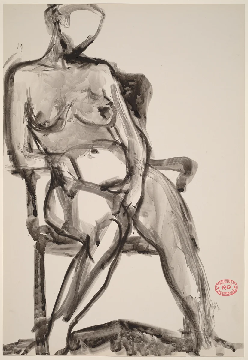 Untitled [seated nude leaning on armrest] by Richard Diebenkorn, drawing, 1955-1967