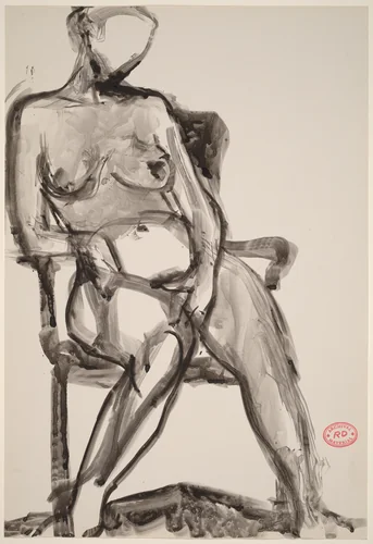 Untitled [seated nude leaning on armrest] by Richard Diebenkorn, drawing, 1955-1967