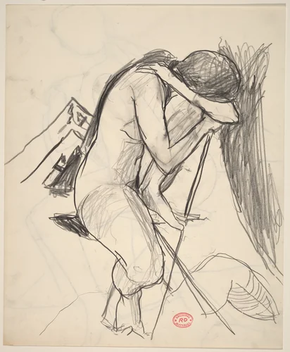 Untitled [seated female nude with head bowed] by Richard Diebenkorn, drawing, 1955-1967