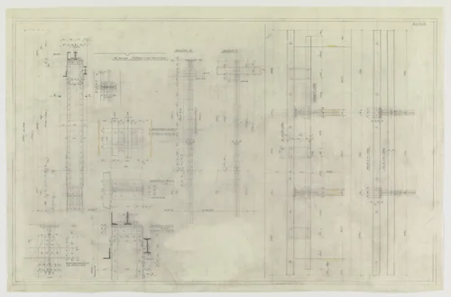Hermann Lange House, Krefeld, Germany (Sections; framing system, structural detail.) by Ludwig Mies van der Rohe, mies van der rohe archive, 1927