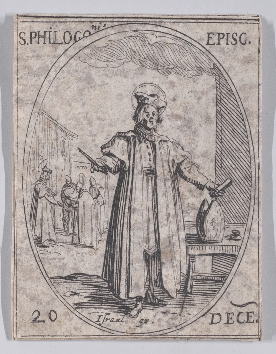 S. Philogone, évêque (St. Philogonius, Bishop), December 20th, from "Les Images De Tous Les Saincts et Saintes de L'Année" (Images of All of the Saints and Religious Events of the Year) by Jacques Callot, print, 1636