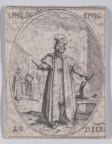 S. Philogone, évêque (St. Philogonius, Bishop), December 20th, from "Les Images De Tous Les Saincts et Saintes de L'Année" (Images of All of the Saints and Religious Events of the Year) by Jacques Callot, print, 1636