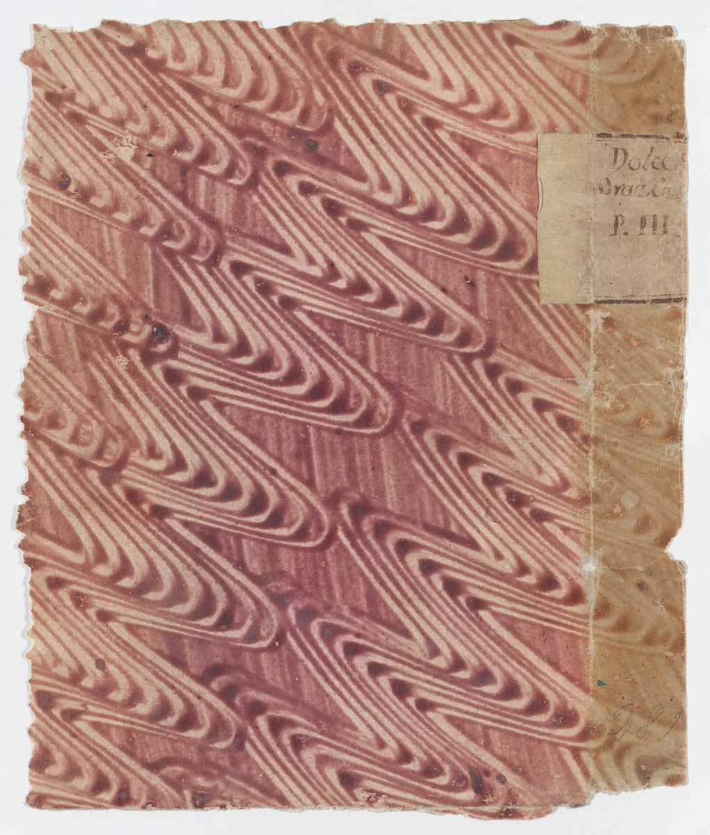 Red paste paper book cover with curved line design by anonymous, print, 1700-1800