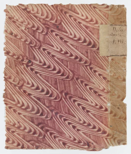 Red paste paper book cover with curved line design by anonymous, print, 1700-1800