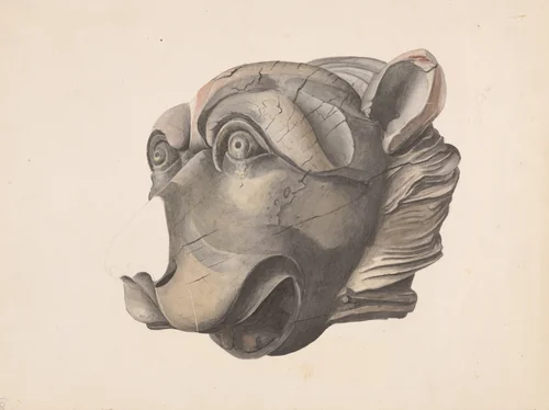 Carved Cat Head (Detail) by Alton K. Skillin, index of american design, 1936