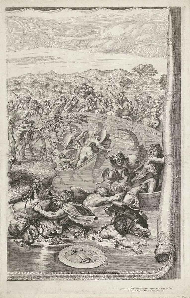 Slag bij de Milvische brug (rechter blad) by Pietro Aquila, print, 1683