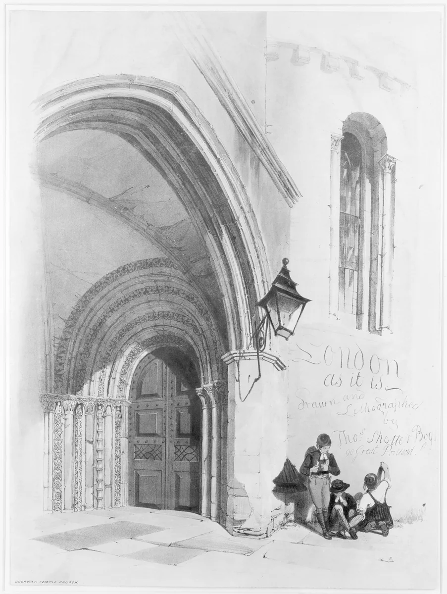Doorway, Temple Church (Frontispiece) by Thomas Shotter Boys, print, 1842