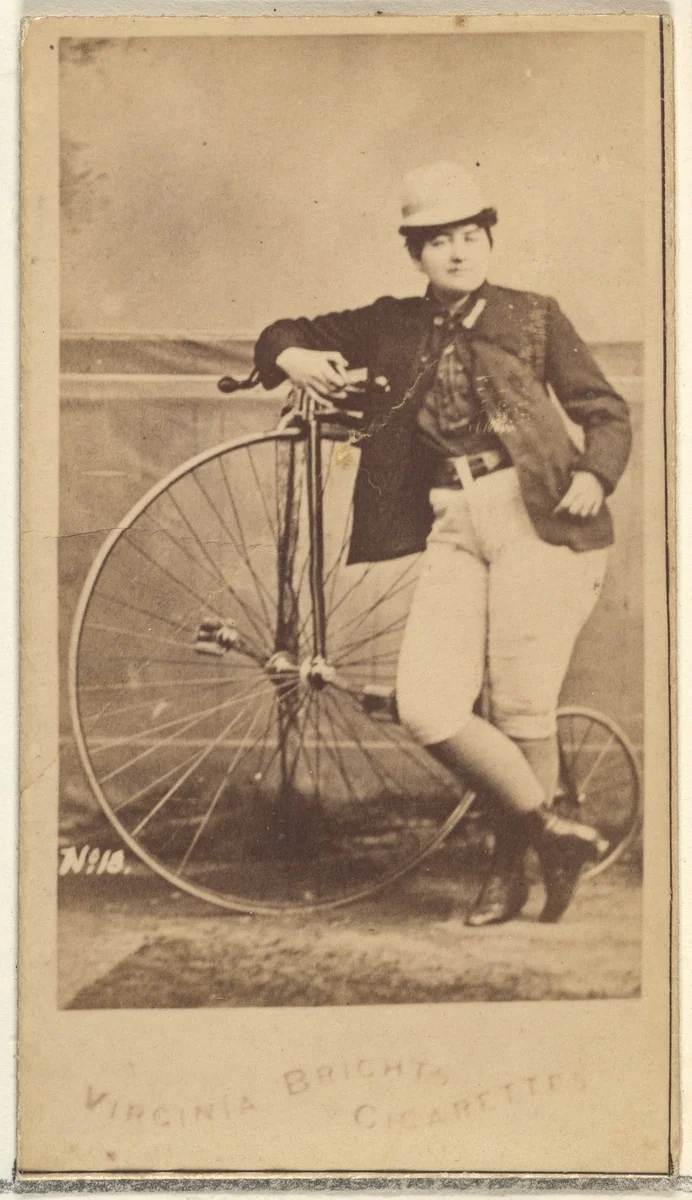 Card 18, from the Girl Cyclists series (N49) for Virginia Brights Cigarettes by Allen & Ginter, photograph, 1887