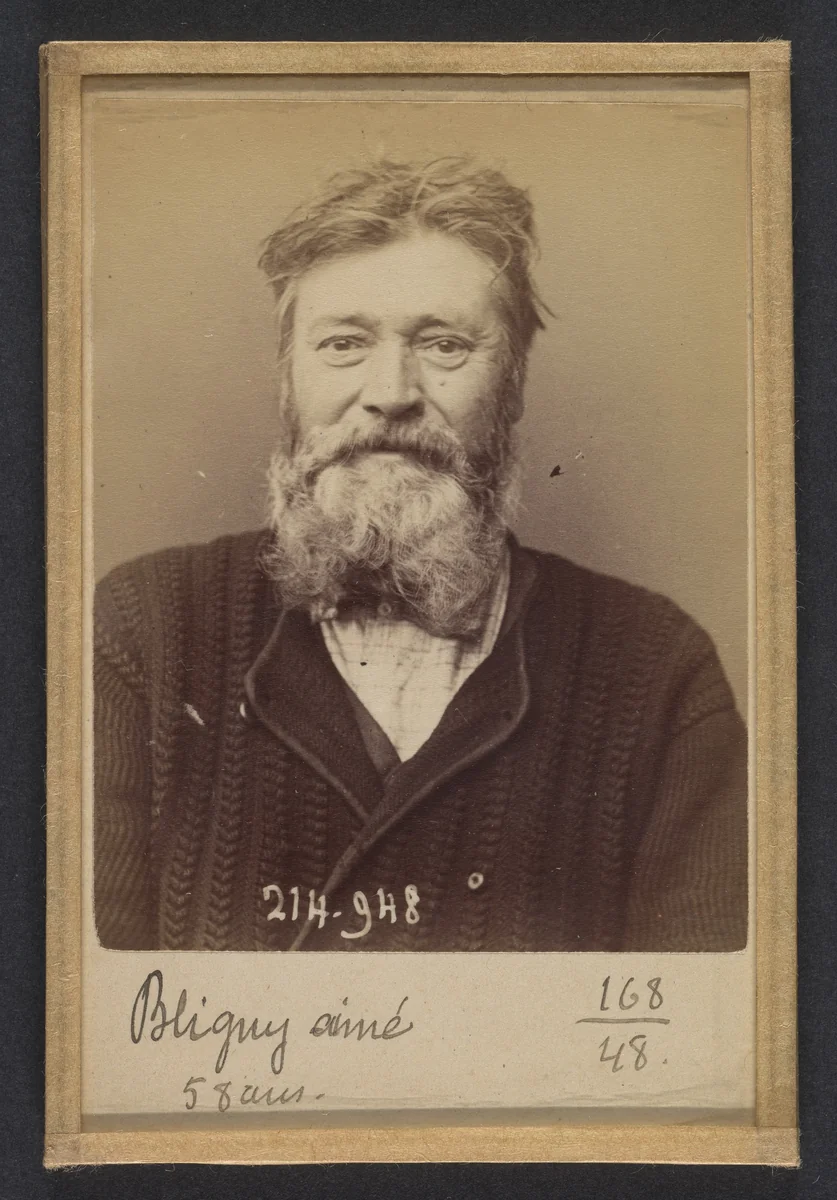 Bligny. André, Eugène. 58 ans, né à Vincennes. Serrurier. Anarchiste. Fiché le 2/3/94. by Alphonse Bertillon, photograph, 1894
