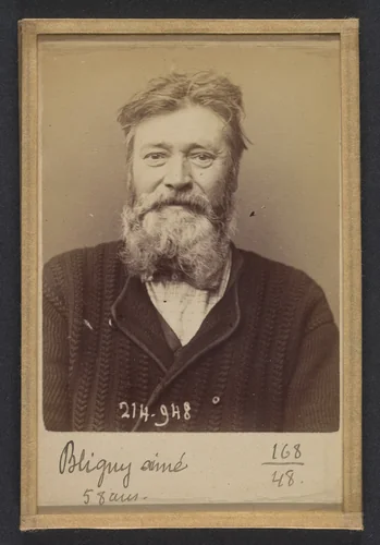 Bligny. André, Eugène. 58 ans, né à Vincennes. Serrurier. Anarchiste. Fiché le 2/3/94. by Alphonse Bertillon, photograph, 1894