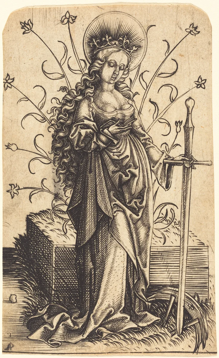 Saint Catherine by Master PW, print, 1500