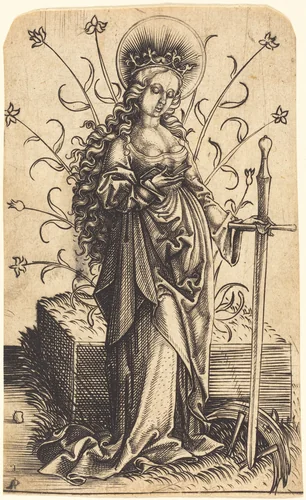 Saint Catherine by Master PW, print, 1500