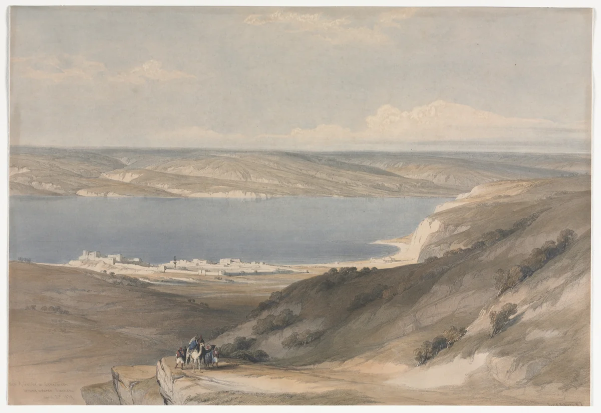 Sea of Galilee at Genezareth looking Towards Bashan by David Roberts, print, 1839