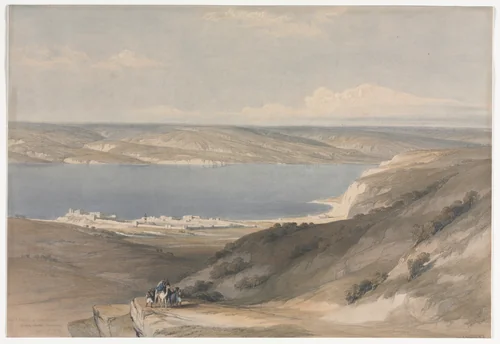 Sea of Galilee at Genezareth looking Towards Bashan by David Roberts, print, 1839