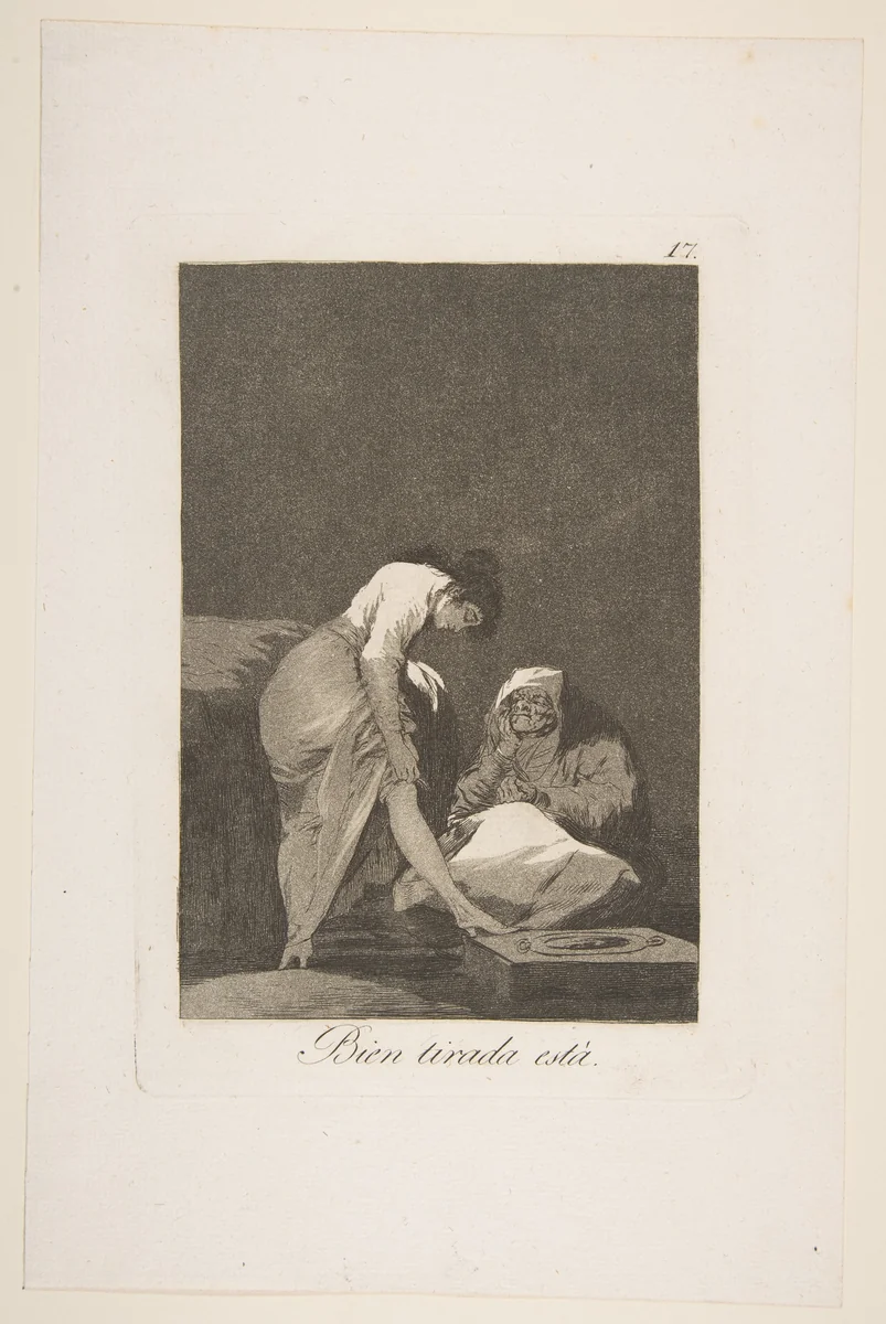 It is nicely stretched (Bien tirada está), plate 17 from "Los Caprichos" by Goya, print, 1799
