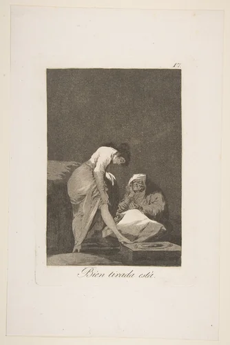 It is nicely stretched (Bien tirada está), plate 17 from "Los Caprichos" by Goya, print, 1799