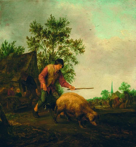 Farmer with a Pig by Adriaen van Ostade, painting, 1644
