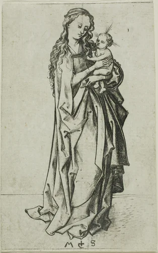 Small Standing Madonna and Child by Martin Schongauer, print, 1450-1491