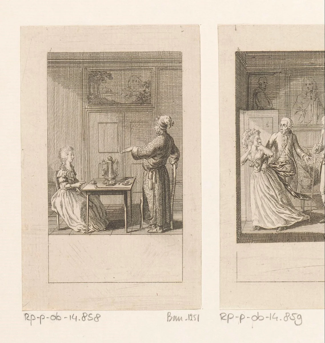 Caroline spreekt met haar vader over haar huwelijksmogelijkheden by Daniel Nikolaus Chodowiecki, print, 1786
