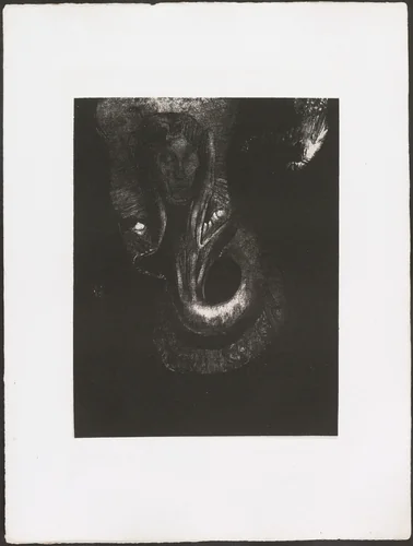 Oannès: I, the First Consciousness of Chaos, Arose from the Abyss to Harden Matter, to Regulate Forms (Oannès: Moi, la première conscience du chaos, j'ai surgi de l'abîme pour durcir la matière, pour régler les formes) (plate XII) from La Tentation de Saint-Antoine by Odilon Redon, illustrated book, 1896