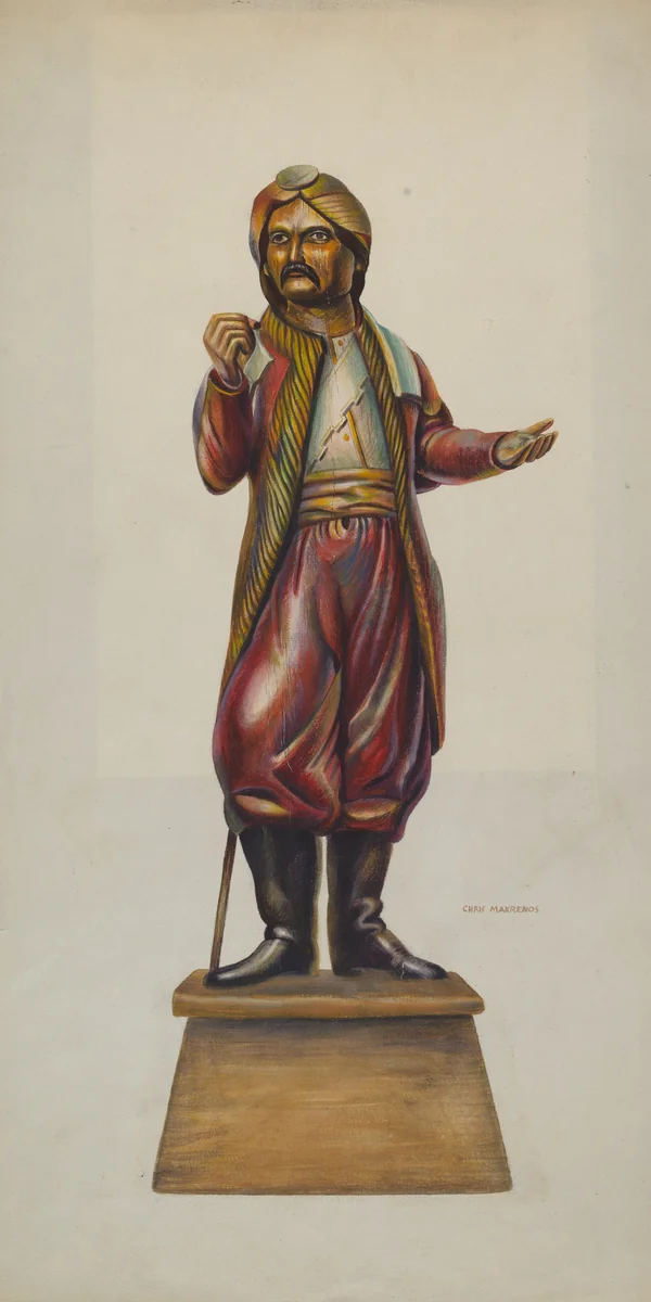 Cigar Store Figure by Chris Makrenos, index of american design, 1937