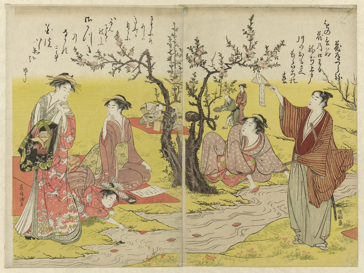 Party by a winding stream by Kubo Shunman (窪俊満), print