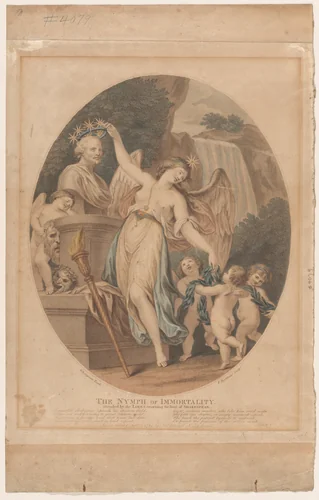 The Nymph of Immortality, Attended by the Loves, Crowning the Bust of Shakespeare by Francesco Bartolozzi, print, 1784