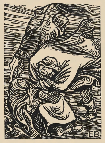Gruppe im Sturm (Couple in a Storm) from Deutsche Graphiker der Gegenwart (German Printmakers of Our Time) by Ernst Barlach, print, 1919