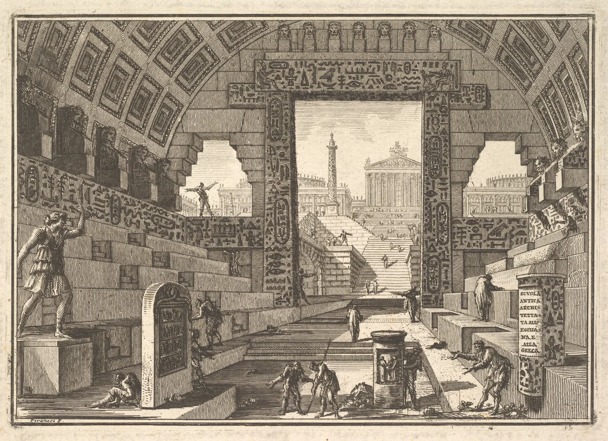 Ancient school built according to the Egyptian and Greek manners (Scuola antica architettata all'Egiziana e alla Greca) by Giovanni Battista Piranesi, print, 1750